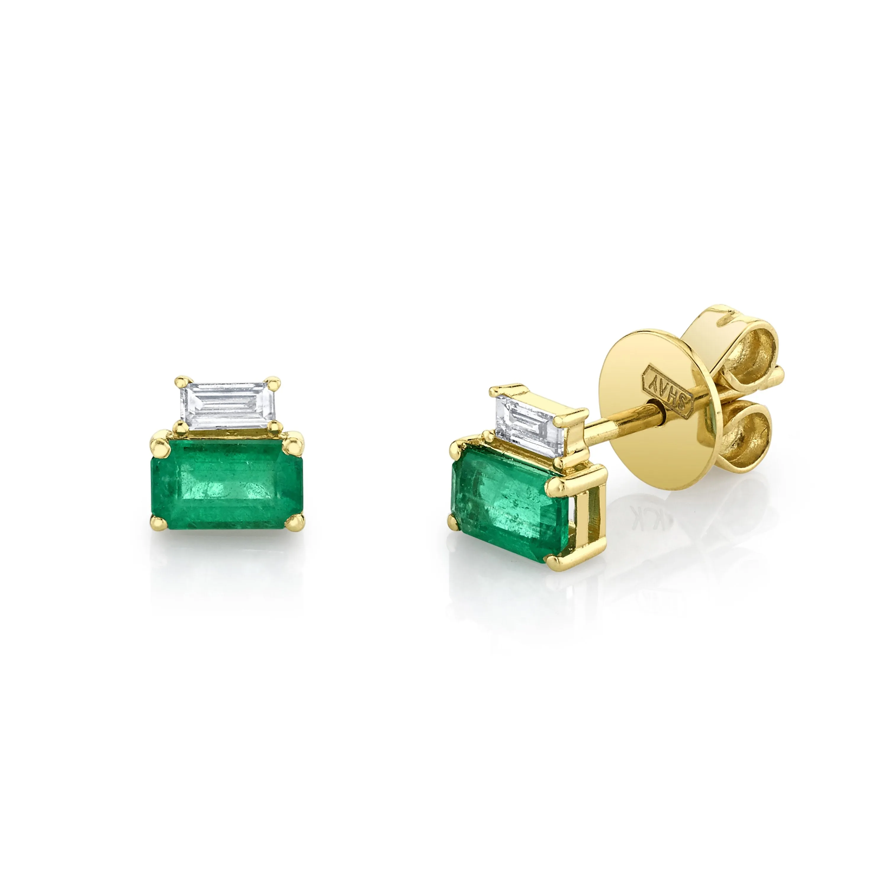 READY TO SHIP DIAMOND & EMERALD TWO STEP STUDS