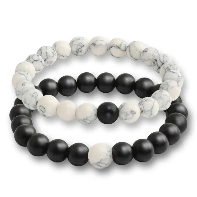 Set Couple Tiger Eye Stone Bracelets Beads Matching Lovers Mala Buddha