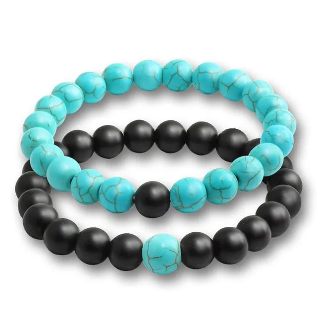 Set Couple Tiger Eye Stone Bracelets Beads Matching Lovers Mala Buddha