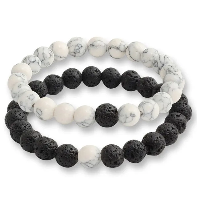 Set Couple Tiger Eye Stone Bracelets Beads Matching Lovers Mala Buddha