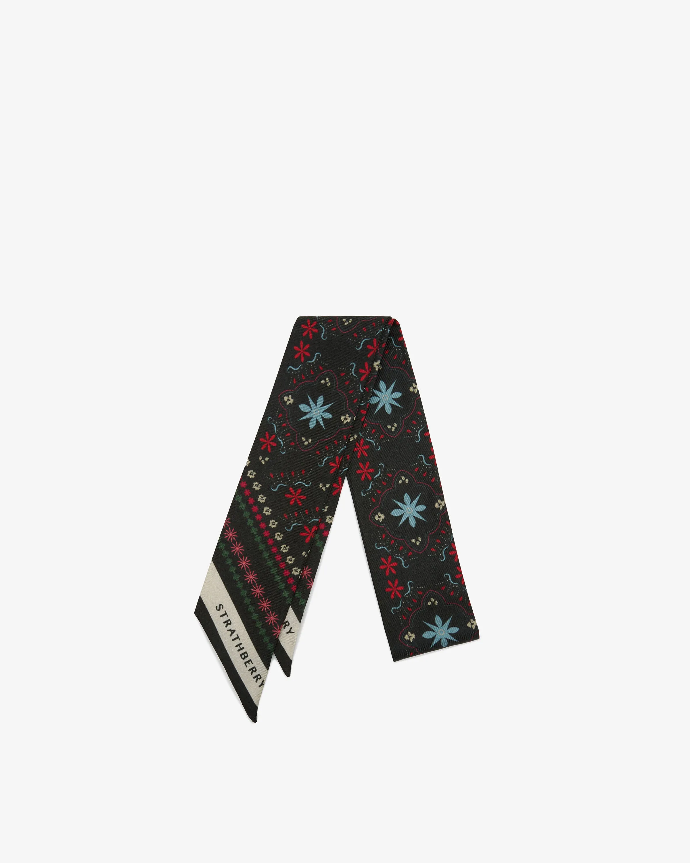 Silk Skinny Scarf - Bandana Print Forest Green