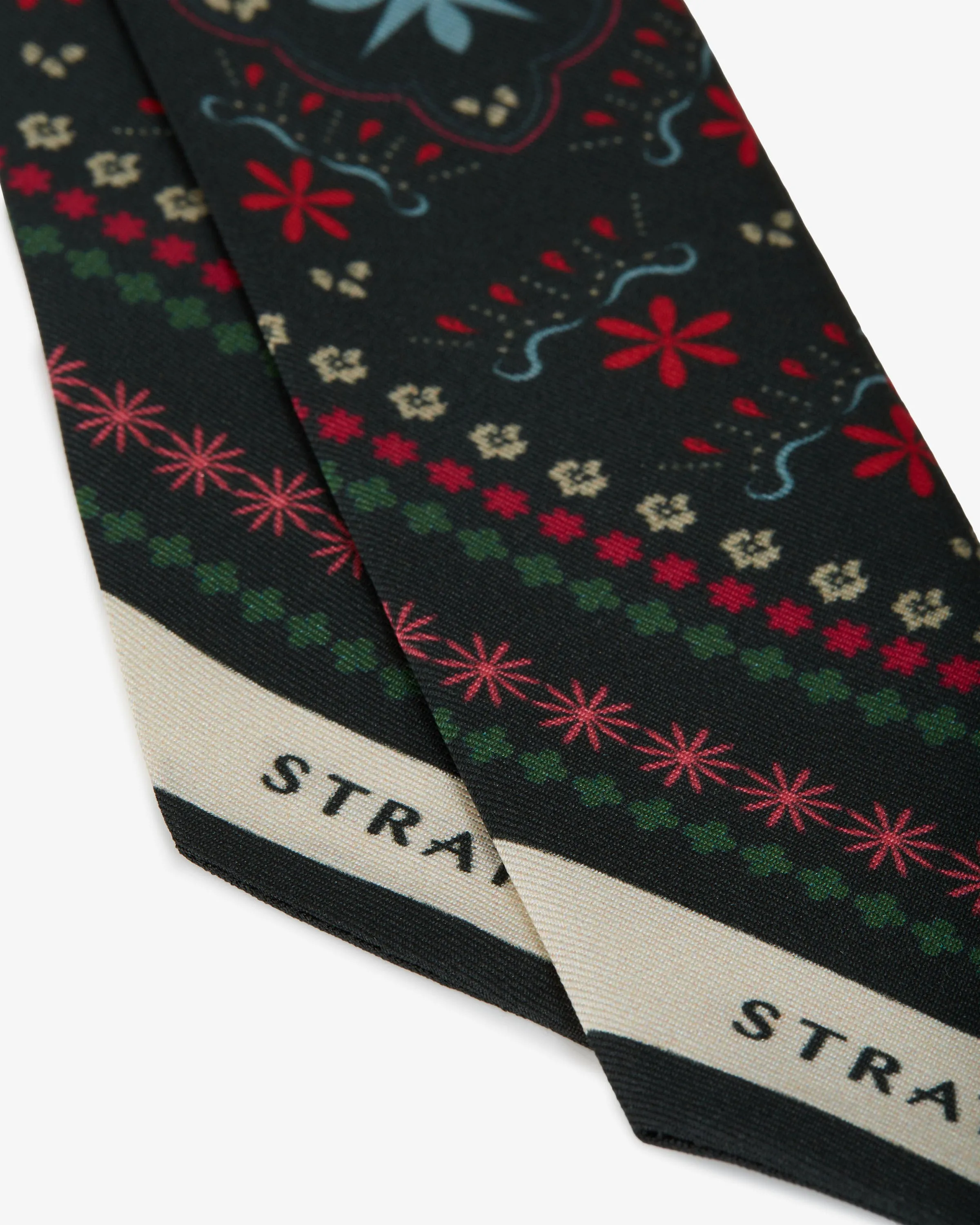 Silk Skinny Scarf - Bandana Print Forest Green