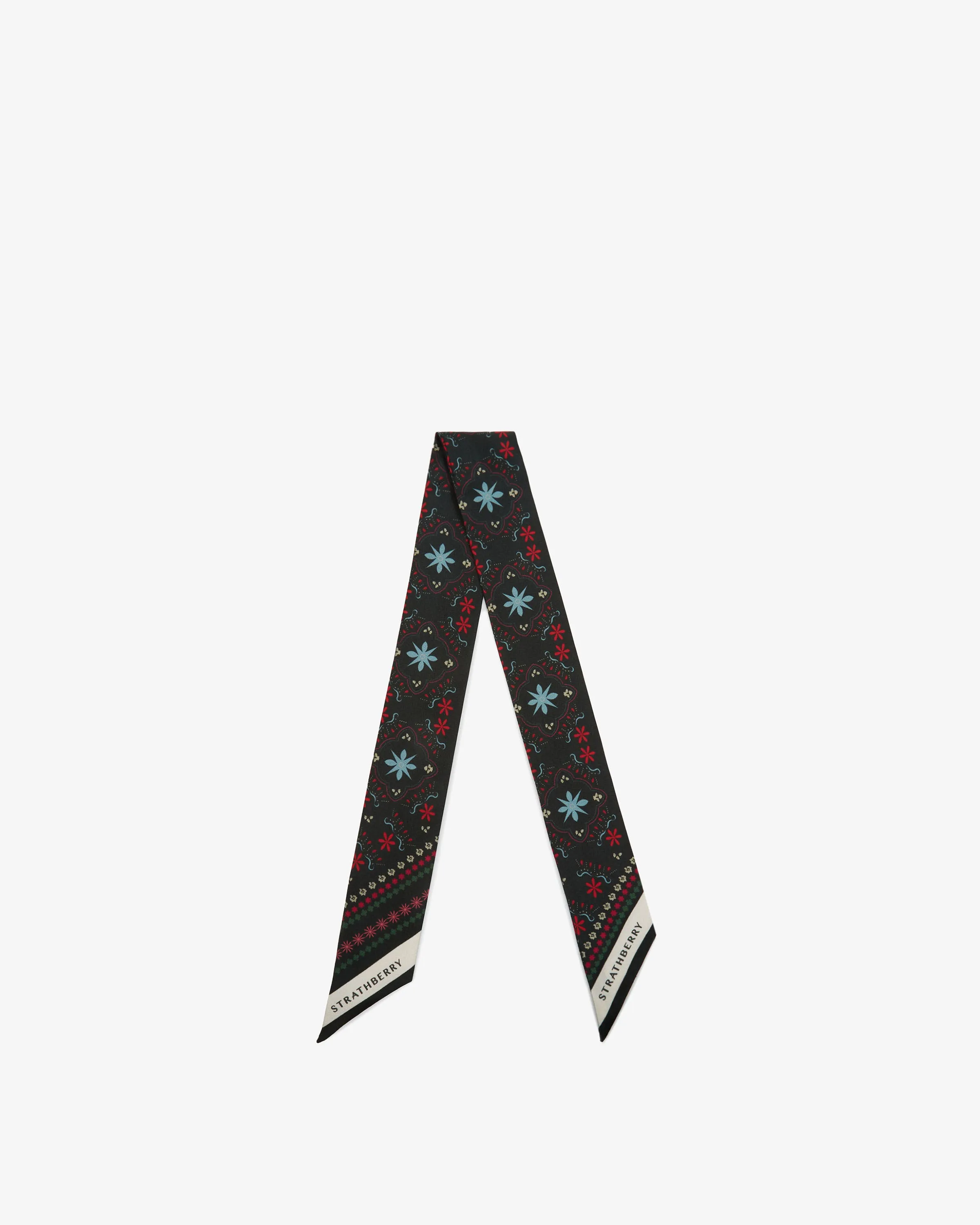 Silk Skinny Scarf - Bandana Print Forest Green