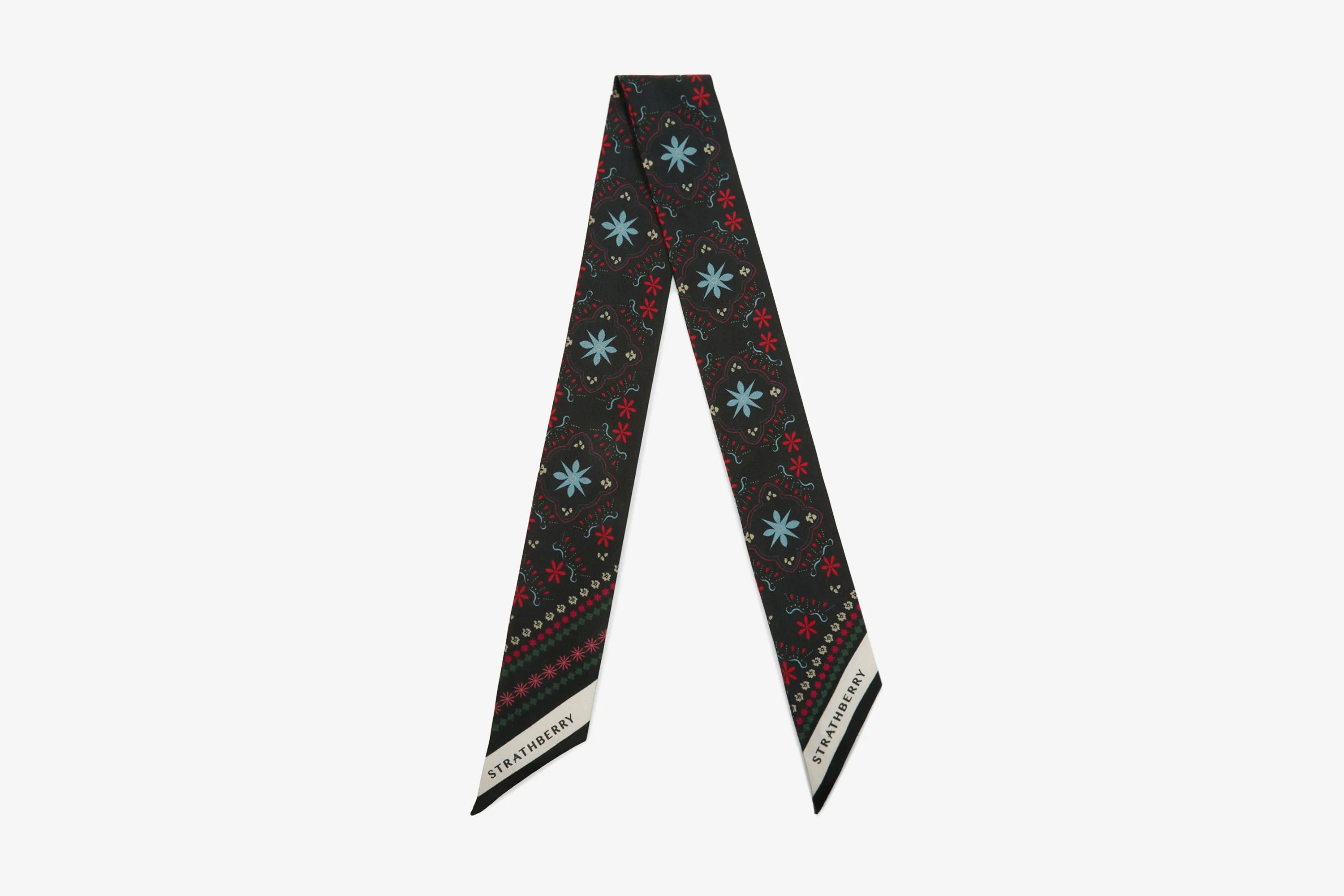 Silk Skinny Scarf - Bandana Print Forest Green