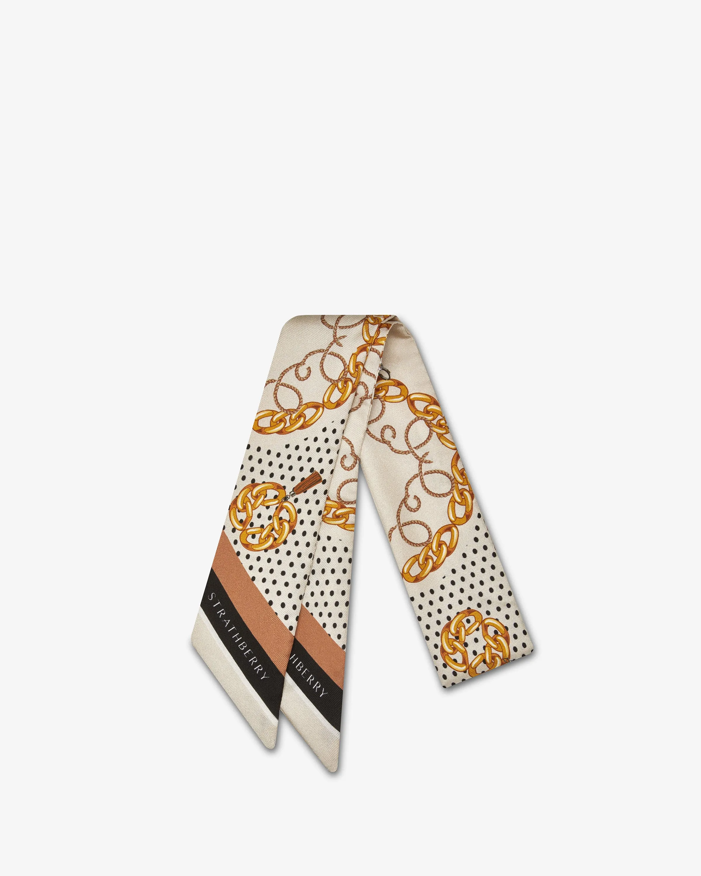Silk Skinny Scarf - Black/Tan Chain Print
