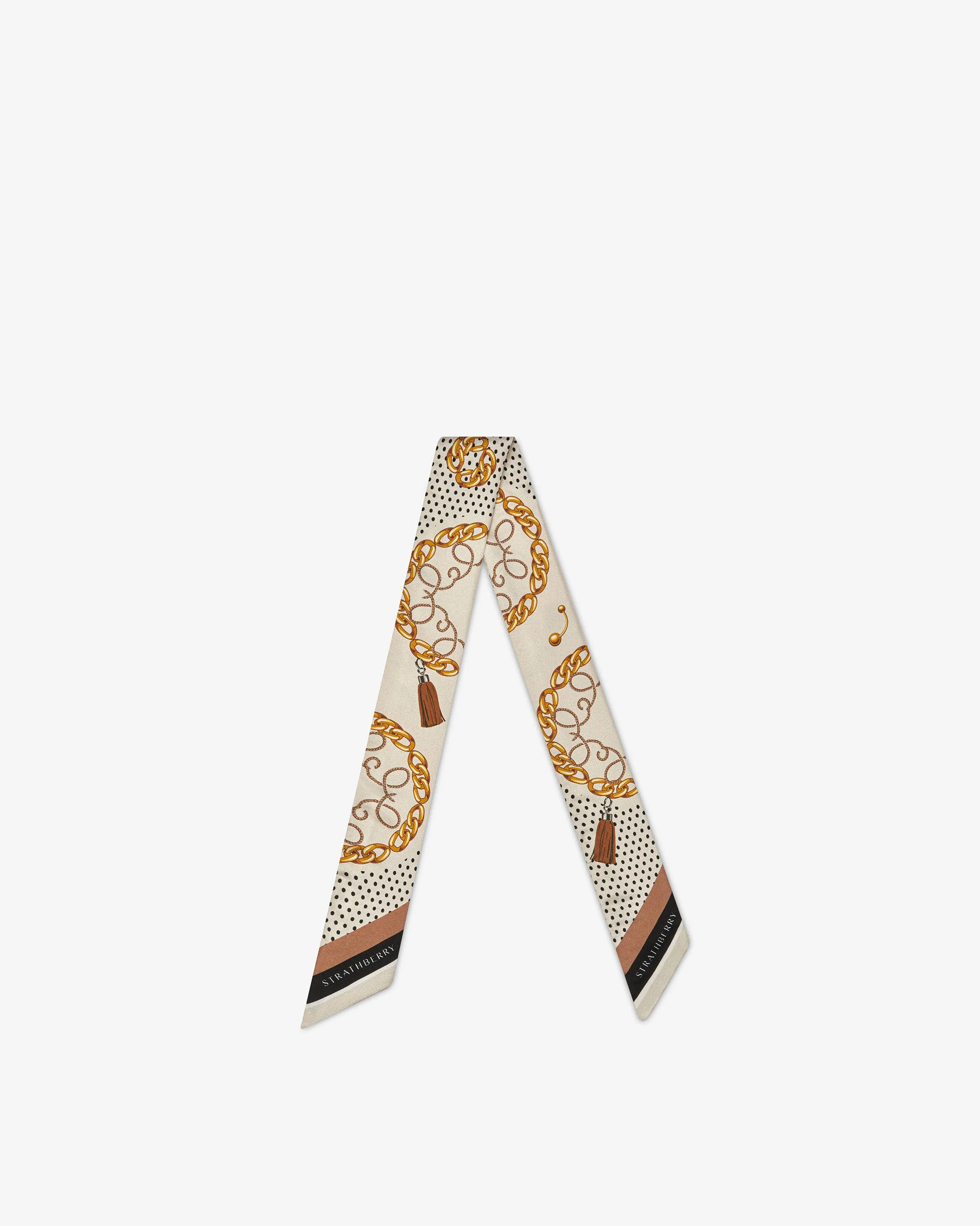 Silk Skinny Scarf - Black/Tan Chain Print