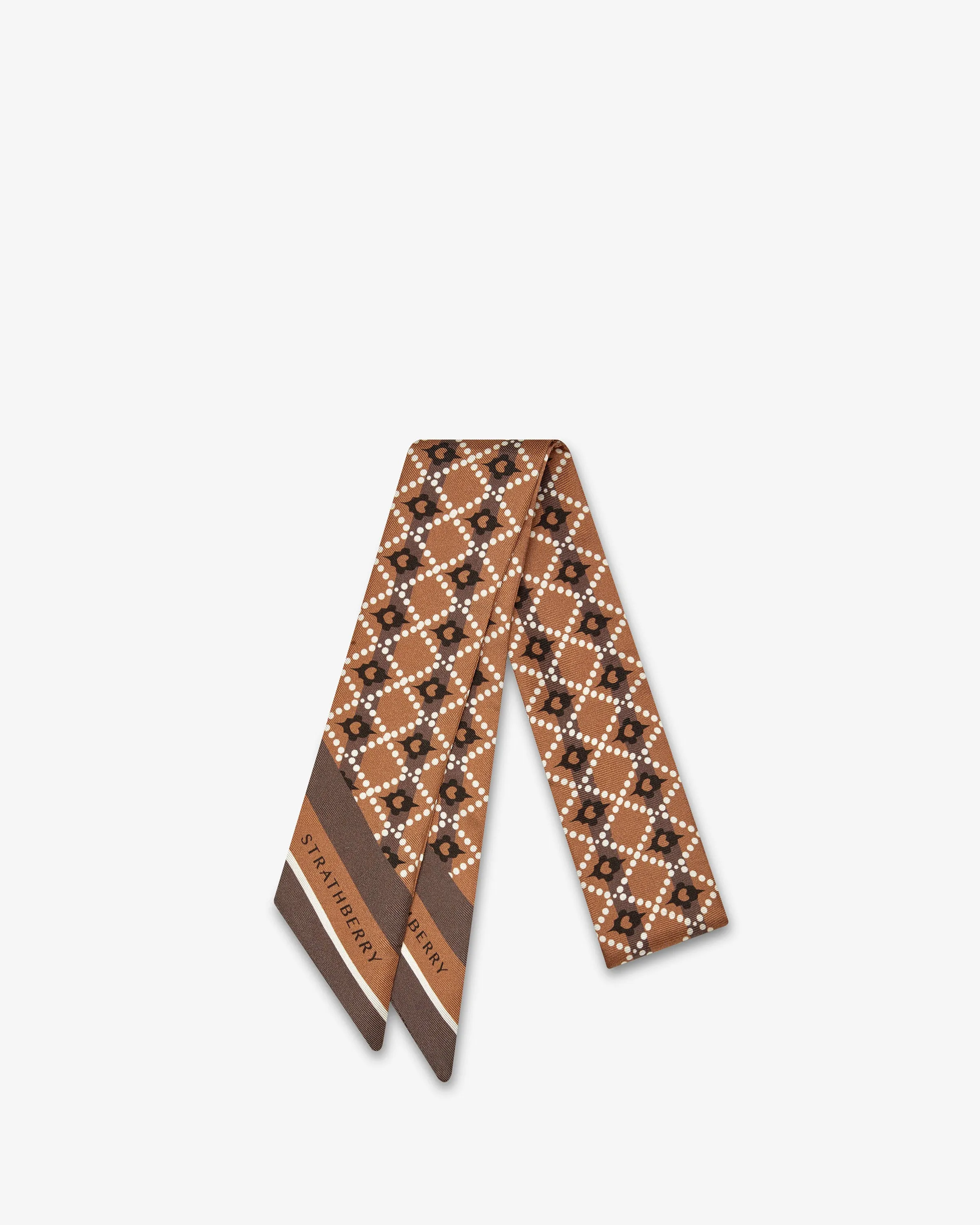 Silk Skinny Scarf - Vanilla/Chestnut Fairisle Print