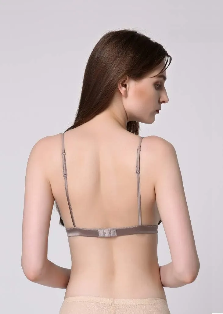 SilRiver Women's Silk Satin Triangle Bralette Soft Cup Wireless Bra Smooth and Comfortable Wire Free Bra Top