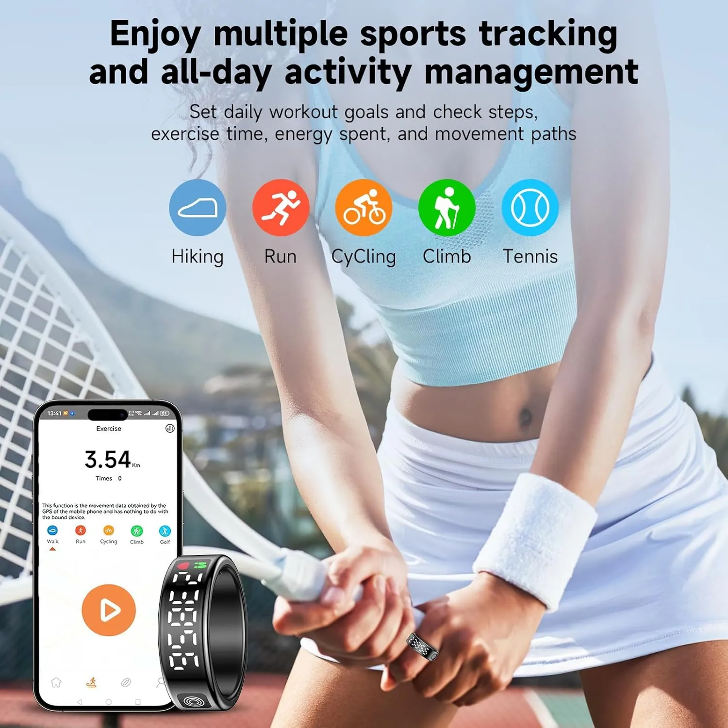 Smart Ring with Display - Fitness Tracker, Heart Rate Monitor, Sleep Tracker, Step Counter, Gesture Control for TikTok & Camera - IP68 Waterproof, Extended Battery Life Black #10
