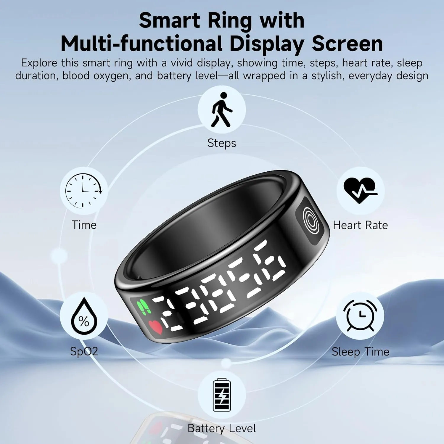 Smart Ring with Display - Fitness Tracker, Heart Rate Monitor, Sleep Tracker, Step Counter, Gesture Control for TikTok & Camera - IP68 Waterproof, Extended Battery Life Black #10