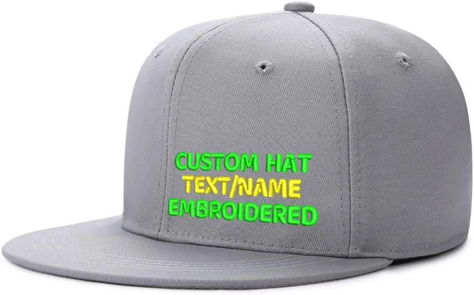 Text/Name/Logo Custom Your Own Embroidered Snapback Flat Brim Cap Hip Hop Funny Hat