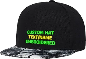 Text/Name/Logo Custom Your Own Embroidered Snapback Flat Brim Cap Hip Hop Funny Hat