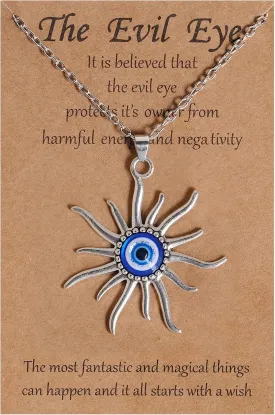 VIBILIA Evil Eye Necklace Sun Pendant Turkish Blue Eye Protection Lucky Necklaces Jewelry Gifts for Men Women (Sun) - Silver