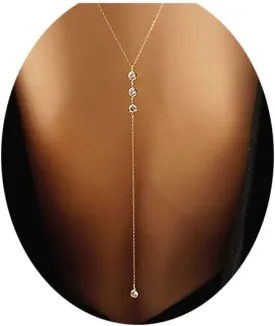 Wedding Backdorp Necklace Crystal Gold Y Necklace Long Chain for Women and Brides