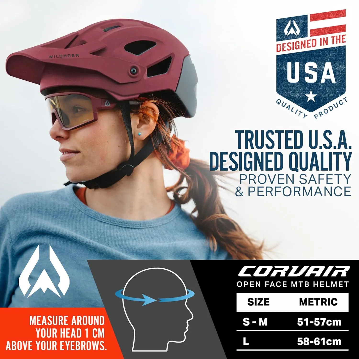 Wildhorn Corvair Mountain Bike Helmet for Men and Women with Maximum Venting, FTA fit System & Adjustable Visor. Adjustable Sizing Adult Bike Helmets for Women and Men. Stylish All Around MTB Helmet