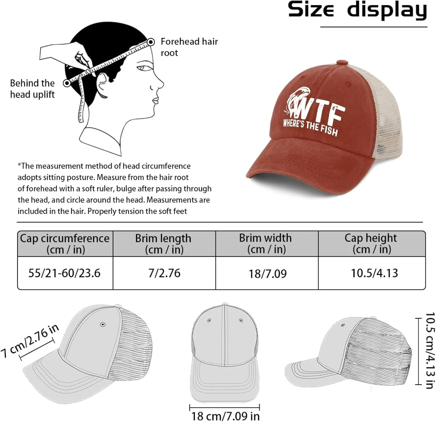 WTF Where's The Fish Hat Trucker Hat Men Trendy Mesh Cap for Summer
