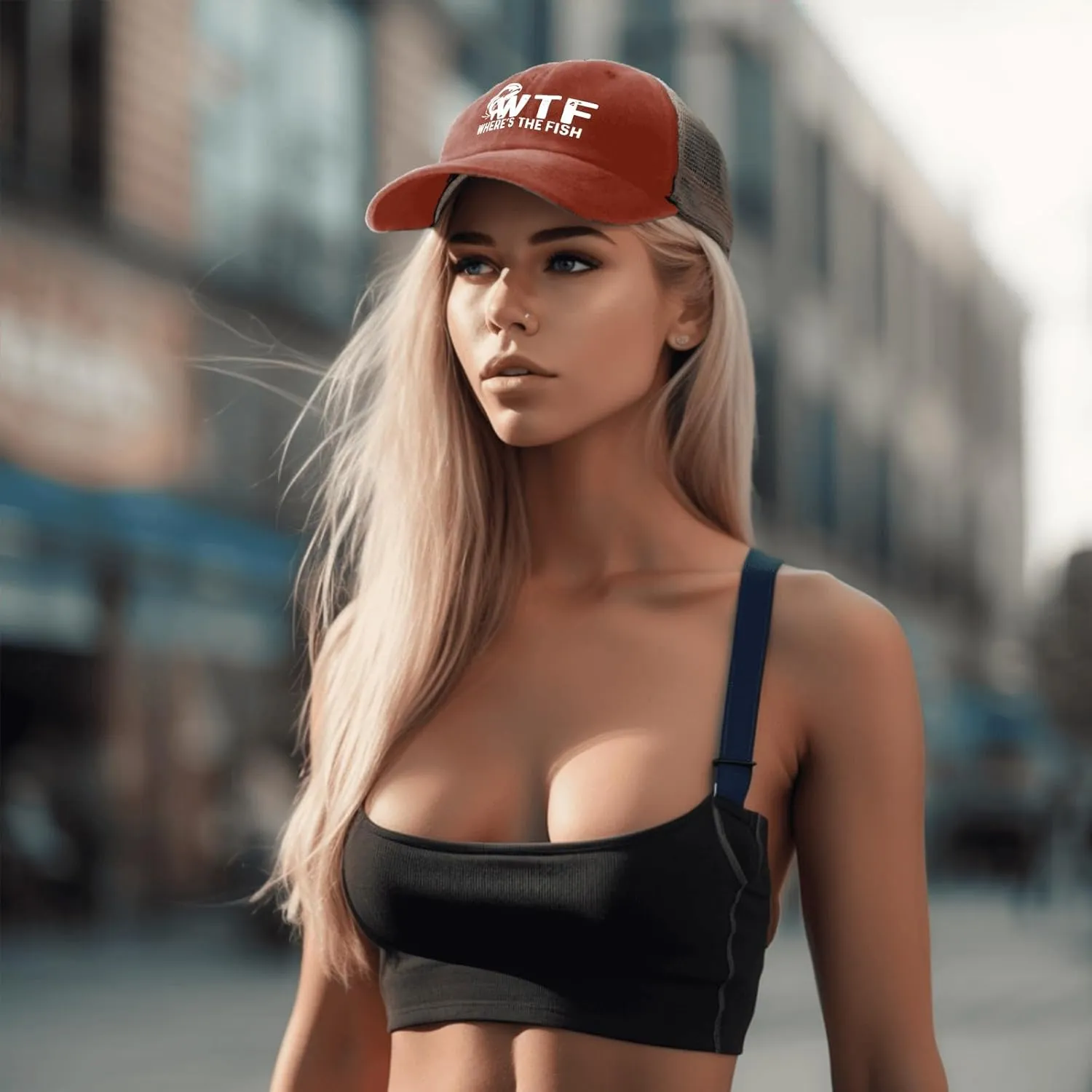 WTF Where's The Fish Hat Trucker Hat Men Trendy Mesh Cap for Summer