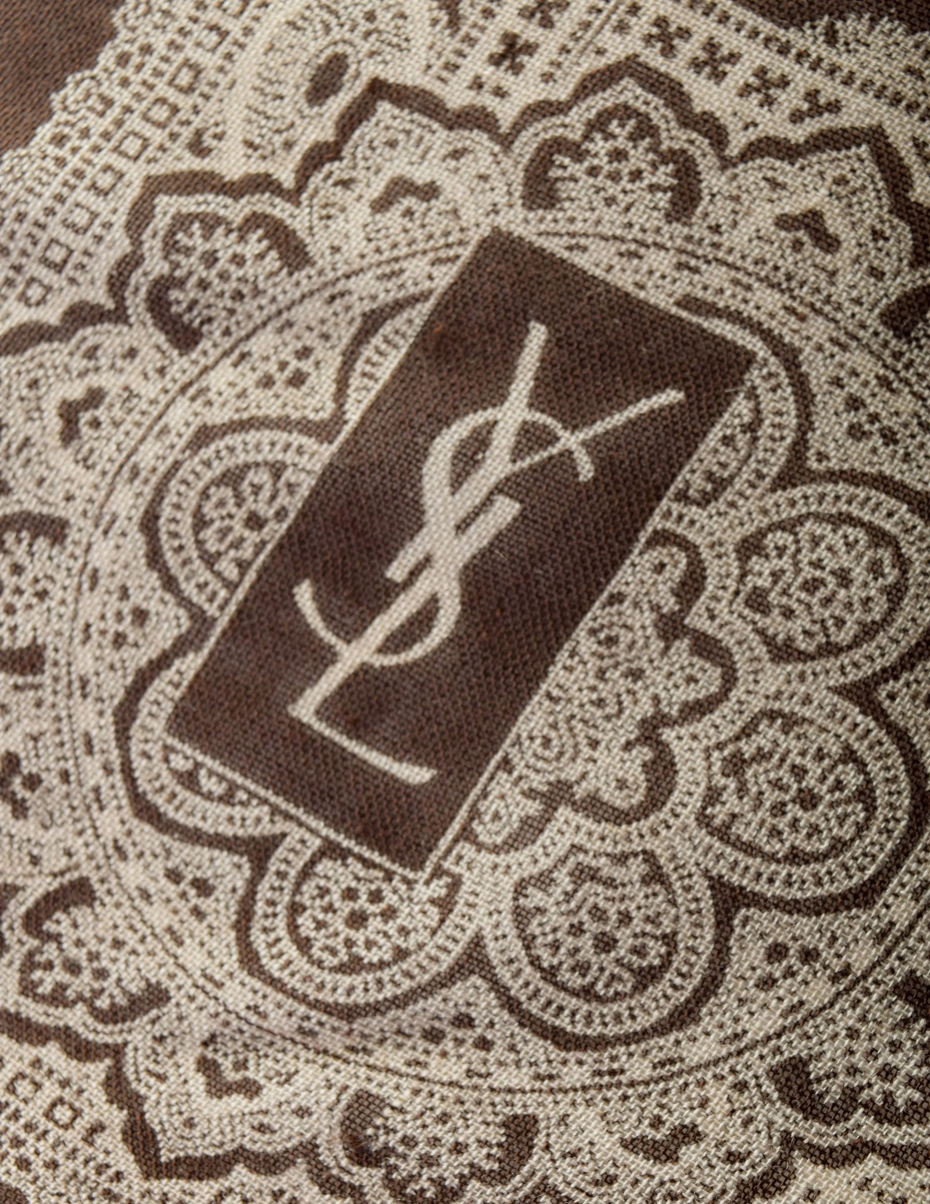 Yves Saint Laurent Vintage 1976 Russian Collection Brown Medallion Wool Scarf