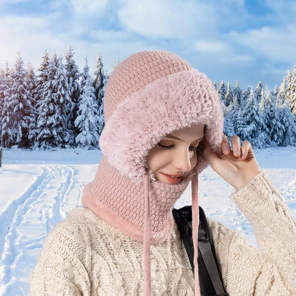 Zcargel 3 in 1 Women's Winter Hat, Women Balaclava Hat 55cm-60cm Warm Neck Warmer Sets Thick Soft Knitted for Outdoor Skiing